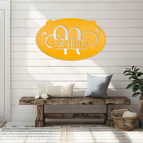 Monogram Sign Wedding Gift, Business Sign, Oval Outdoor Sign with Last Name, Anniversary Gift Idea, Hanging Metal Sign, Home Decor