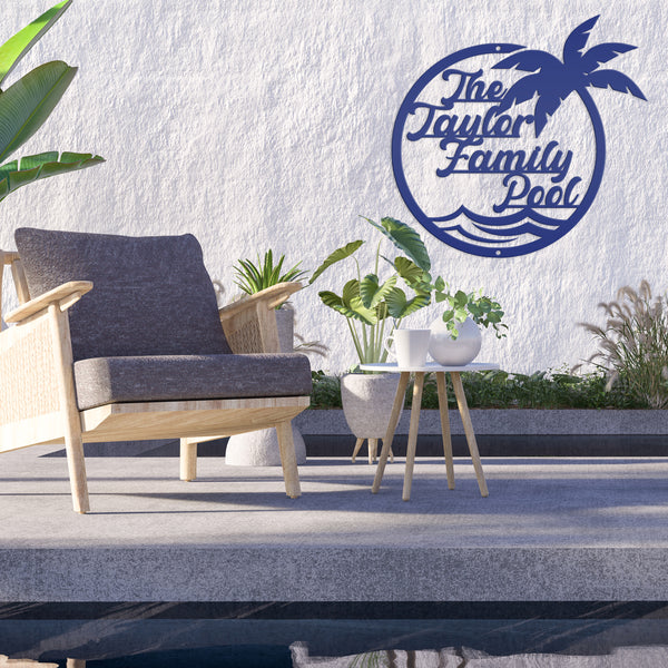 Personalized Palm Tree Pool Sign - Outdoor Tiki Bar Decor - Beach House Entryway Signs