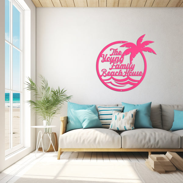 Personalized Palm Tree Pool Sign - Outdoor Tiki Bar Decor - Beach House Entryway Signs