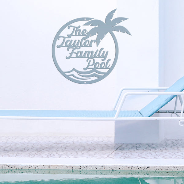 Personalized Palm Tree Pool Sign - Outdoor Tiki Bar Decor - Beach House Entryway Signs