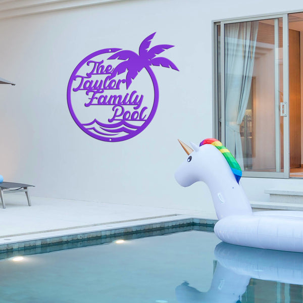 Personalized Palm Tree Pool Sign - Outdoor Tiki Bar Decor - Beach House Entryway Signs