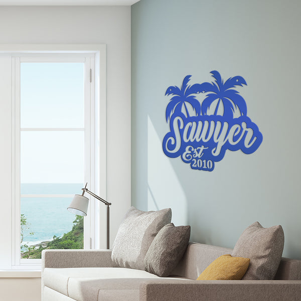 Personalized Palm Tree Metal Sign, Beach House Wall Decor & Art, Tropical Patio Sign, Palm Tree Sign , Palm Tree Decor