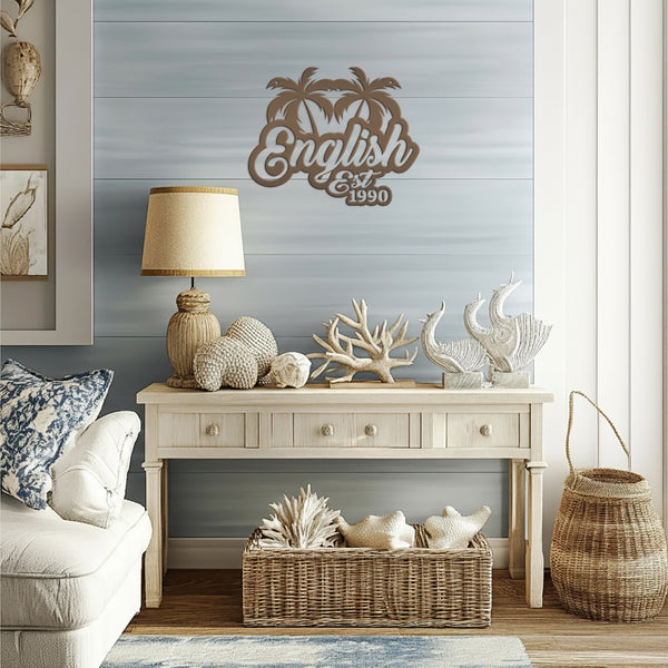 Personalized Palm Tree Metal Sign, Beach House Wall Decor & Art, Tropical Patio Sign, Palm Tree Sign , Palm Tree Decor