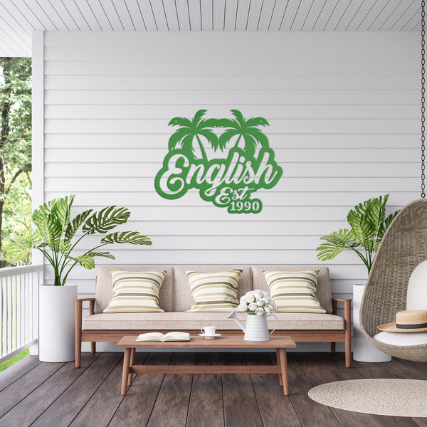 Personalized Palm Tree Metal Sign, Beach House Wall Decor & Art, Tropical Patio Sign, Palm Tree Sign , Palm Tree Decor