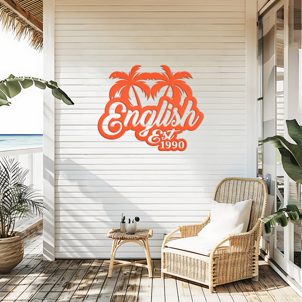 Personalized Palm Tree Metal Sign, Beach House Wall Decor & Art, Tropical Patio Sign, Palm Tree Sign , Palm Tree Decor