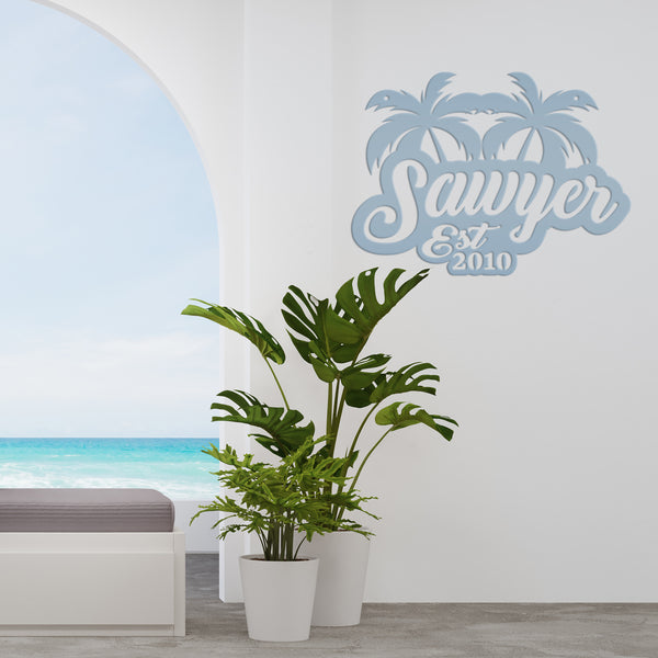 Personalized Palm Tree Metal Sign, Beach House Wall Decor & Art, Tropical Patio Sign, Palm Tree Sign , Palm Tree Decor