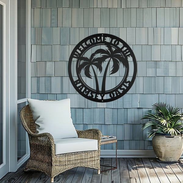 Custom Palm Tree Metal Sign - Personalized Home Decor - Beach House Address Numbers - Patio Wall Art - Outdoor Porch Signs