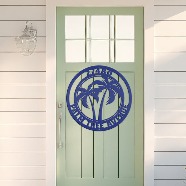 Custom Palm Tree Metal Sign - Personalized Home Decor - Beach House Address Numbers - Patio Wall Art - Outdoor Porch Signs
