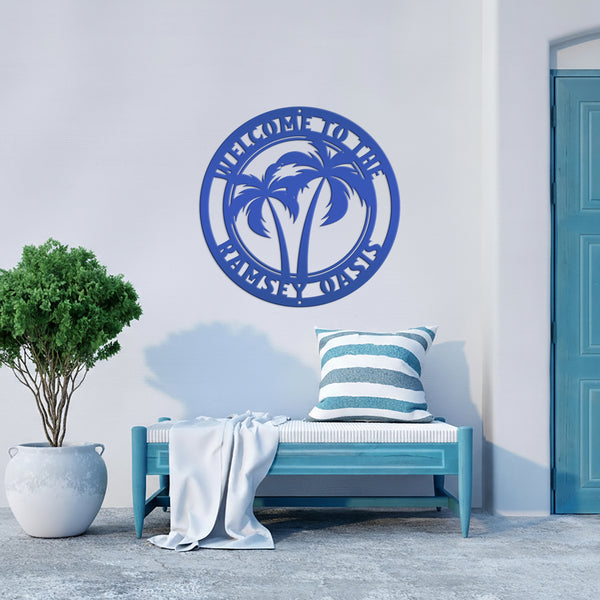 Custom Palm Tree Metal Sign - Personalized Home Decor - Beach House Address Numbers - Patio Wall Art - Outdoor Porch Signs