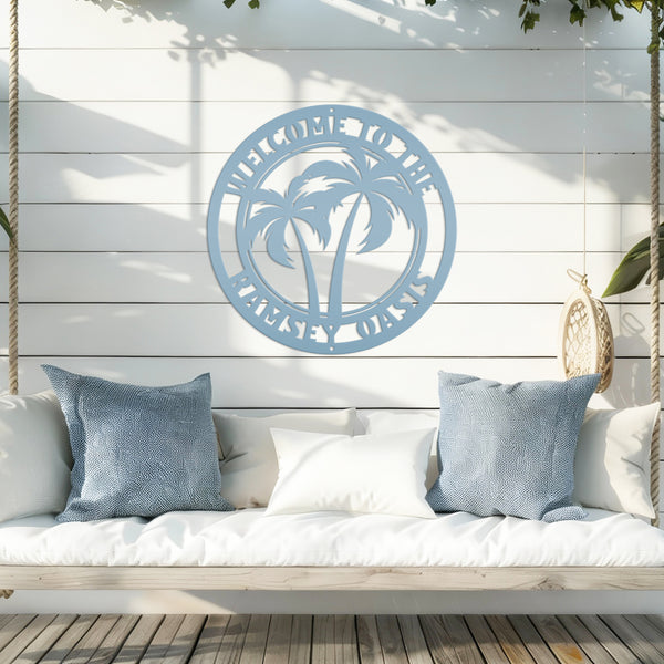 Custom Palm Tree Metal Sign - Personalized Home Decor - Beach House Address Numbers - Patio Wall Art - Outdoor Porch Signs