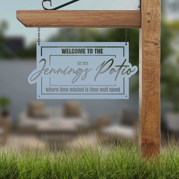 Customizable Patio Metal Sign - Personalized Front Porch Decor - Welcoming Entryway Wall Art - Charming Outdoor Signage - Housewarming Gifts