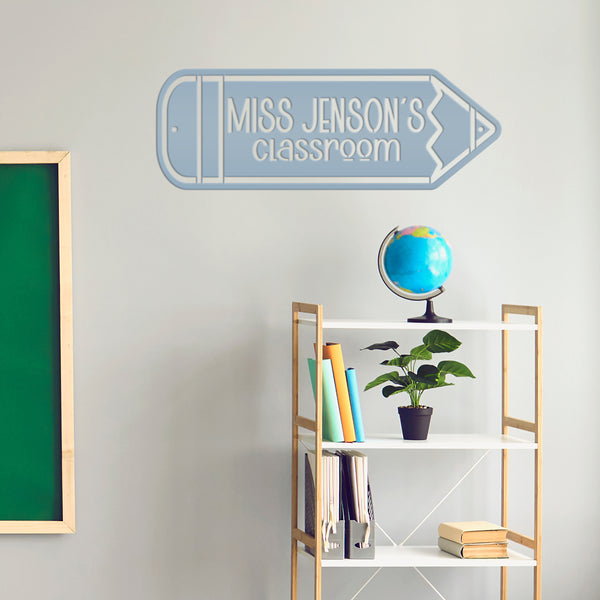 Custom Teacher Name Personalized Classroom Metal Sign , Pencil Shaped Sign for Teachers Name, Teachers Classroom Wall Art & Wall Decor, Gift for Teacher, Teacher Classroom Decor for Wall