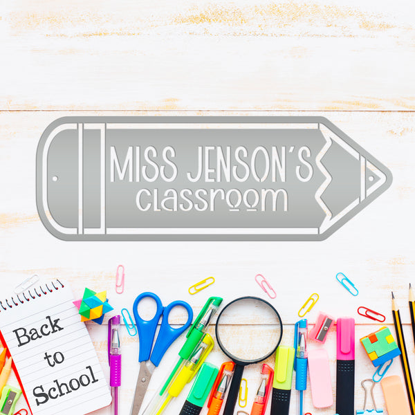 Custom Teacher Name Personalized Classroom Metal Sign , Pencil Shaped Sign for Teachers Name, Teachers Classroom Wall Art & Wall Decor, Gift for Teacher, Teacher Classroom Decor for Wall