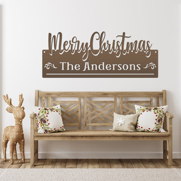 Personalized Family Name Merry Christmas Metal Sign