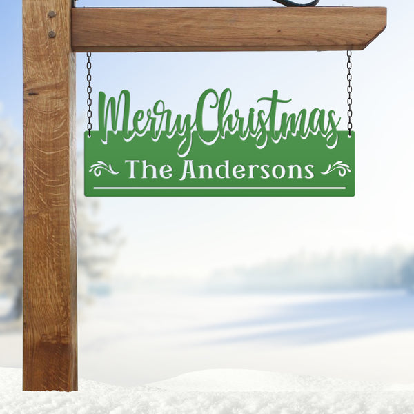 Personalized Family Name Merry Christmas Metal Sign