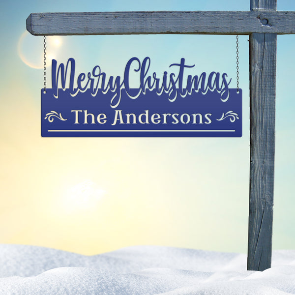 Personalized Family Name Merry Christmas Metal Sign