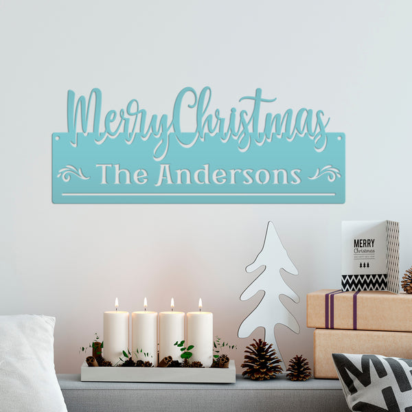 Personalized Family Name Merry Christmas Metal Sign