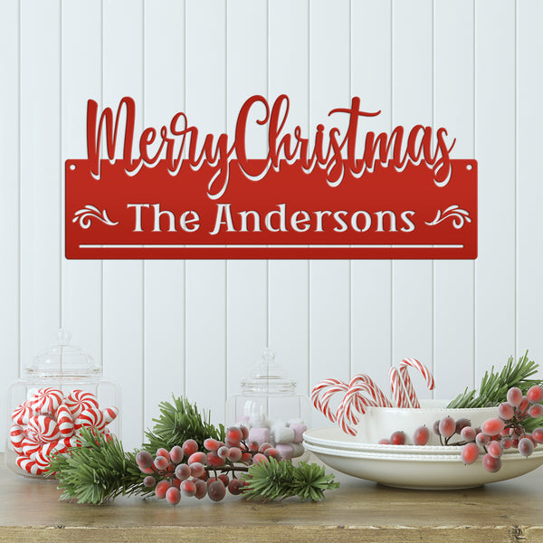Personalized Family Name Merry Christmas Metal Sign