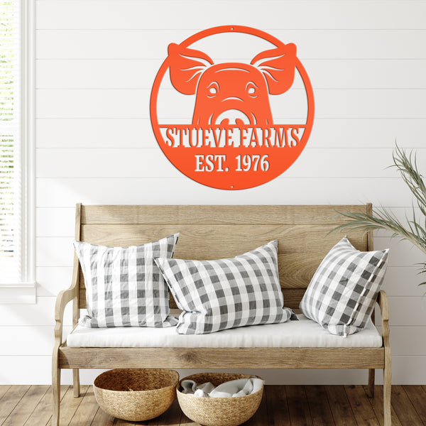 Personalized Pig Farm with Established Date Metal Sign - Indoor Outdoor Metal Sign-Farmhouse Sign