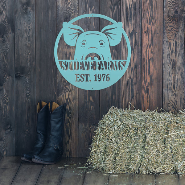 Personalized Pig Farm with Established Date Metal Sign - Indoor Outdoor Metal Sign-Farmhouse Sign