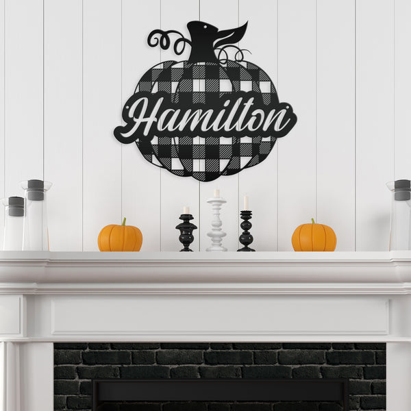 Custom Plaid Pumpkin Metal Sign - Autumn Decor- Fall Decor
