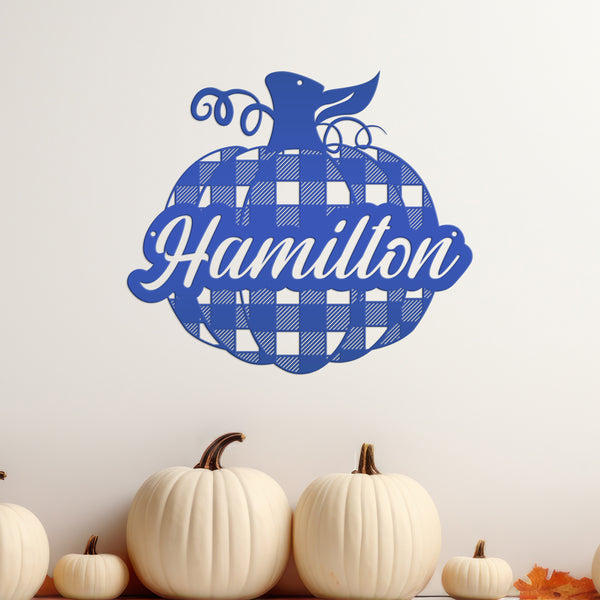 Custom Plaid Pumpkin Metal Sign - Autumn Decor- Fall Decor