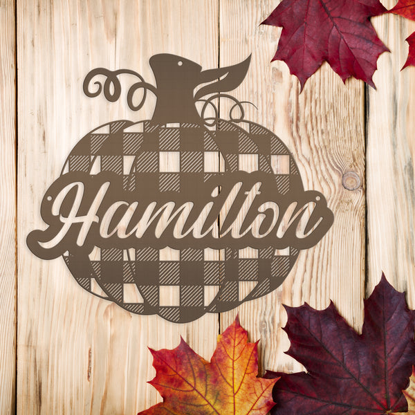 Custom Plaid Pumpkin Metal Sign - Autumn Decor- Fall Decor