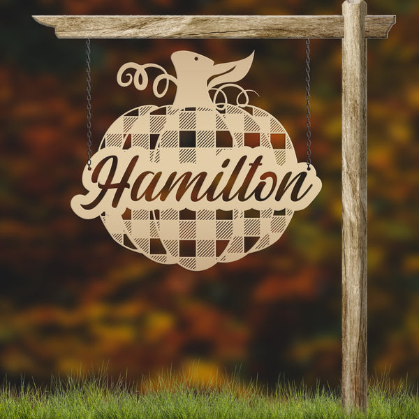 Custom Plaid Pumpkin Metal Sign - Autumn Decor- Fall Decor