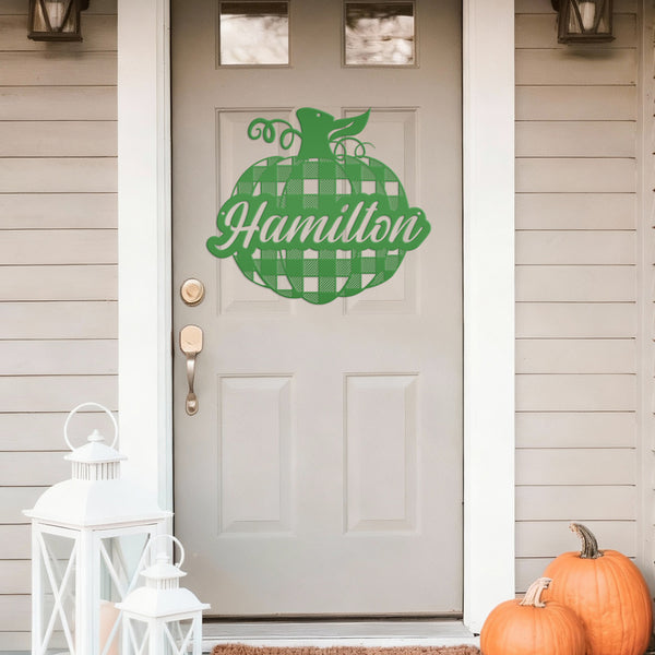 Custom Plaid Pumpkin Metal Sign - Autumn Decor- Fall Decor