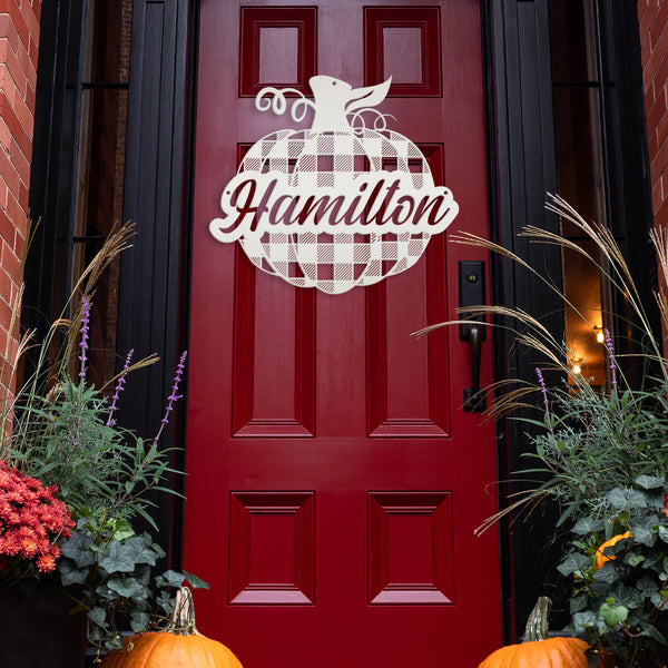 Custom Plaid Pumpkin Metal Sign - Autumn Decor- Fall Decor