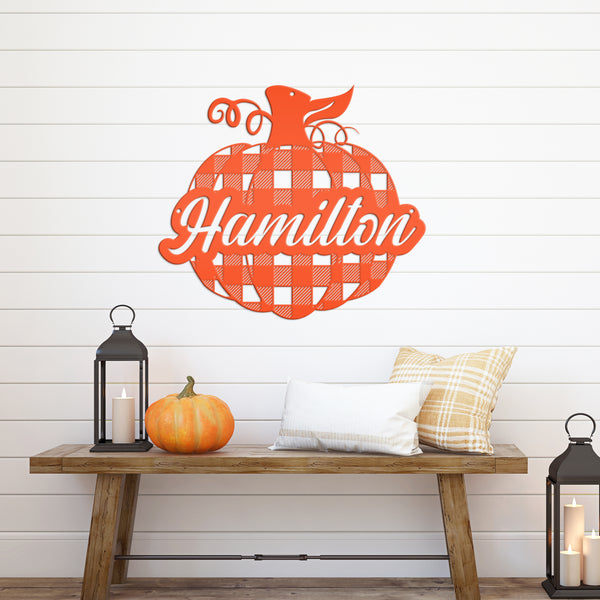 Custom Plaid Pumpkin Metal Sign - Autumn Decor- Fall Decor