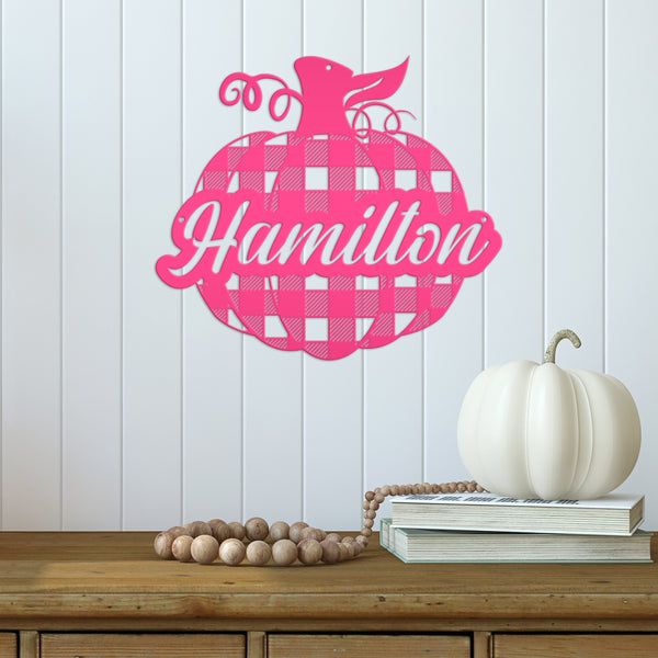 Custom Plaid Pumpkin Metal Sign - Autumn Decor- Fall Decor