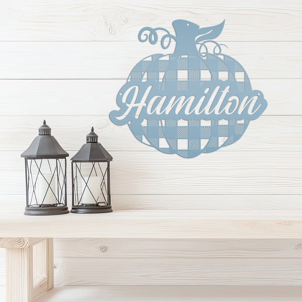 Custom Plaid Pumpkin Metal Sign - Autumn Decor- Fall Decor