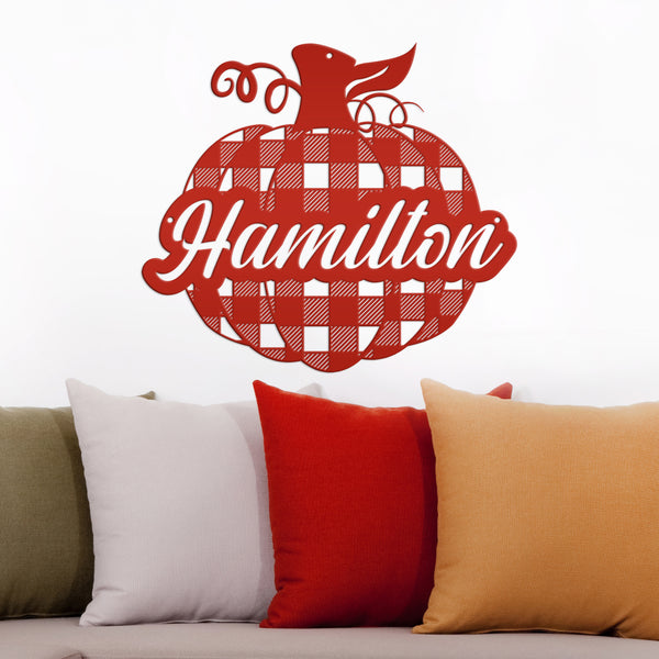 Custom Plaid Pumpkin Metal Sign - Autumn Decor- Fall Decor