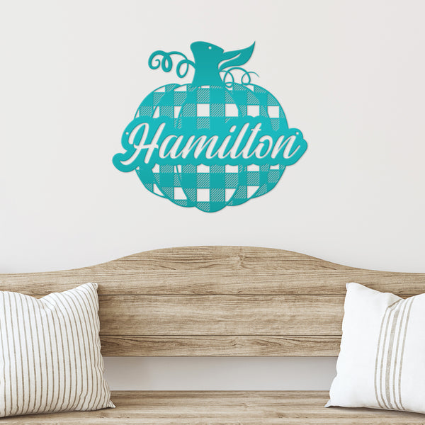 Custom Plaid Pumpkin Metal Sign - Autumn Decor- Fall Decor