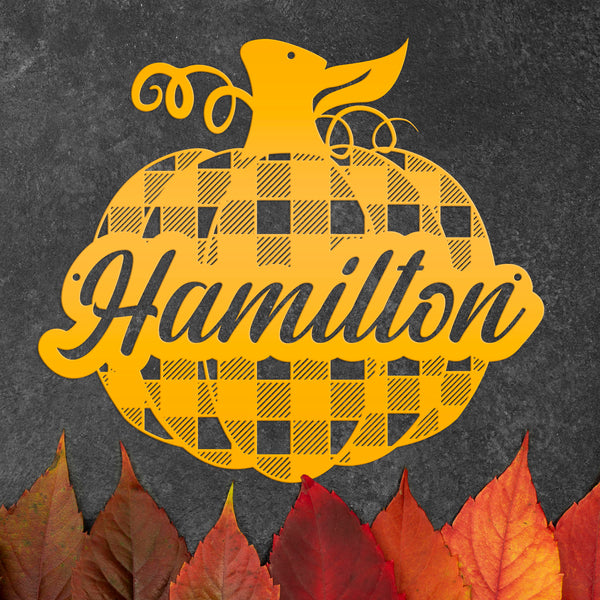Custom Plaid Pumpkin Metal Sign - Autumn Decor- Fall Decor