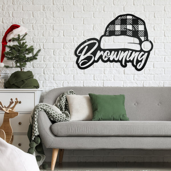 Metal Personalized Plaid Santa Hat Sign - Christmas Decor