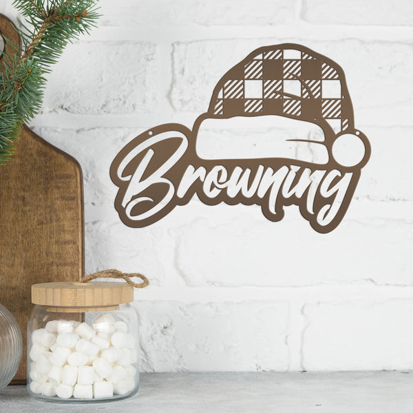 Metal Personalized Plaid Santa Hat Sign - Christmas Decor