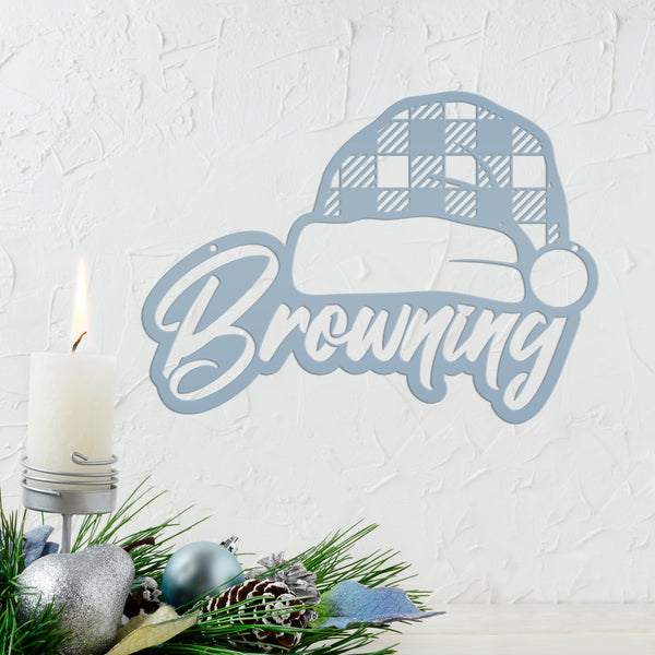 Metal Personalized Plaid Santa Hat Sign - Christmas Decor