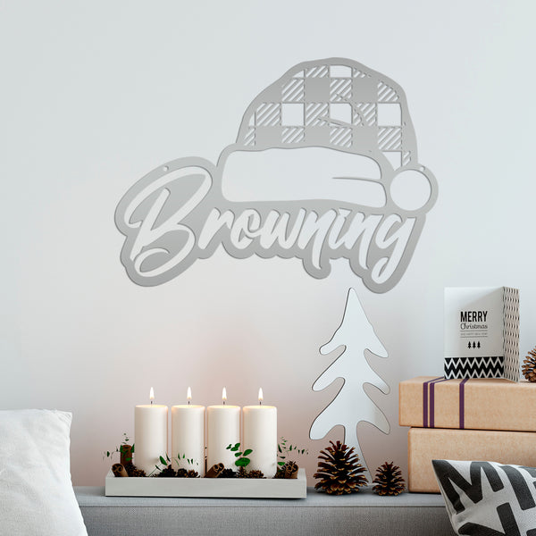 Metal Personalized Plaid Santa Hat Sign - Christmas Decor