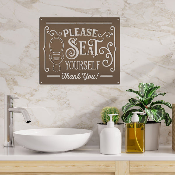 Please Seat Yourself Bathroom Metal Sign, Funny Bathroom Metal Sign, Bath-Shower House Wall Decor & Wall Art, Restroom Wall Hanging Art, Shower Room Funny Art, Funny Bathroom Sign and Sayings