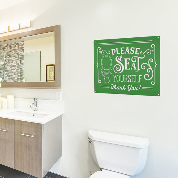 Please Seat Yourself Bathroom Metal Sign, Funny Bathroom Metal Sign, Bath-Shower House Wall Decor & Wall Art, Restroom Wall Hanging Art, Shower Room Funny Art, Funny Bathroom Sign and Sayings