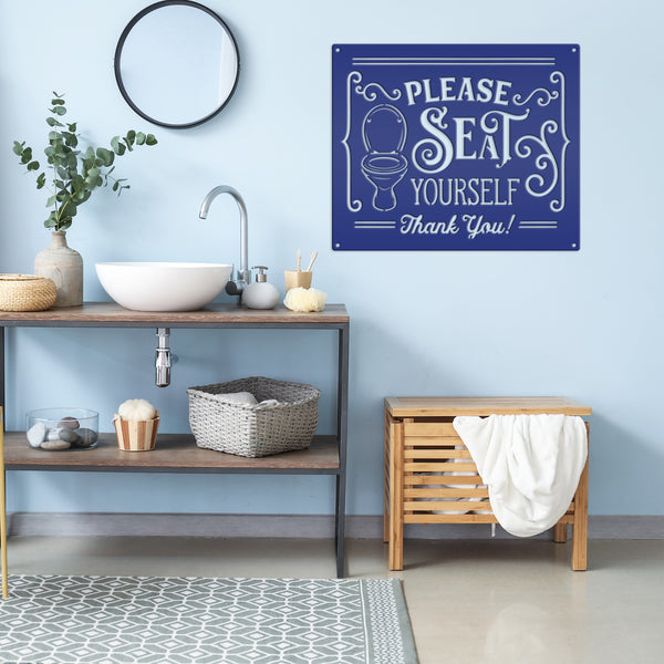 Please Seat Yourself Bathroom Metal Sign, Funny Bathroom Metal Sign, Bath-Shower House Wall Decor & Wall Art, Restroom Wall Hanging Art, Shower Room Funny Art, Funny Bathroom Sign and Sayings