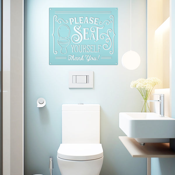 Please Seat Yourself Bathroom Metal Sign, Funny Bathroom Metal Sign, Bath-Shower House Wall Decor & Wall Art, Restroom Wall Hanging Art, Shower Room Funny Art, Funny Bathroom Sign and Sayings