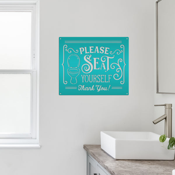 Please Seat Yourself Bathroom Metal Sign, Funny Bathroom Metal Sign, Bath-Shower House Wall Decor & Wall Art, Restroom Wall Hanging Art, Shower Room Funny Art, Funny Bathroom Sign and Sayings