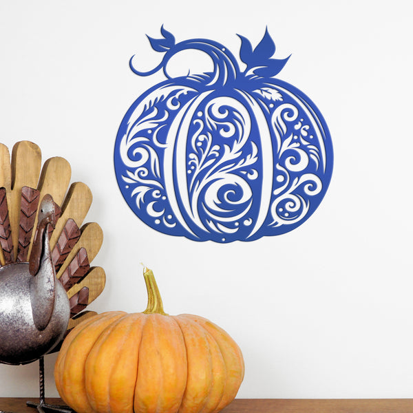 Decorative Scroll Pumpkin Metal Sign - Fall Harvest Decor - Indoor/Outdoor Autumn Pumpkin Signs - Thanksgiving Wall Art - Front Door Decor