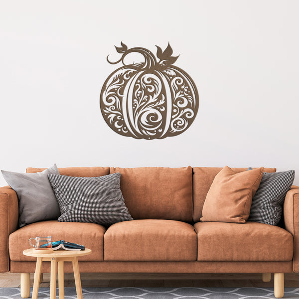 Decorative Scroll Pumpkin Metal Sign - Fall Harvest Decor - Indoor/Outdoor Autumn Pumpkin Signs - Thanksgiving Wall Art - Front Door Decor