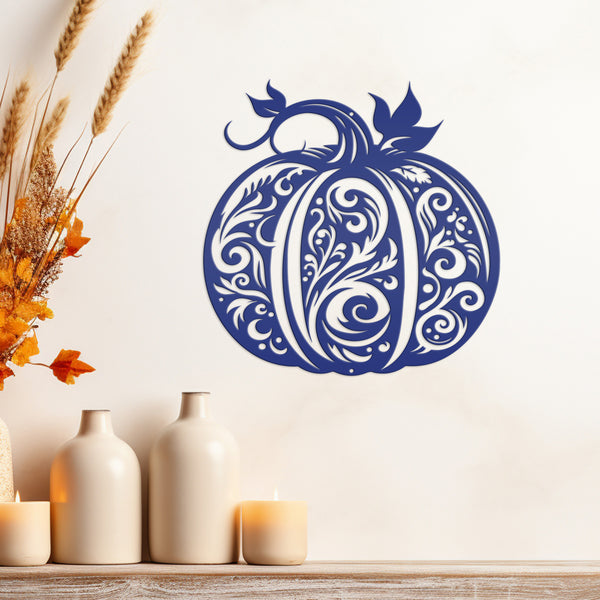 Decorative Scroll Pumpkin Metal Sign - Fall Harvest Decor - Indoor/Outdoor Autumn Pumpkin Signs - Thanksgiving Wall Art - Front Door Decor