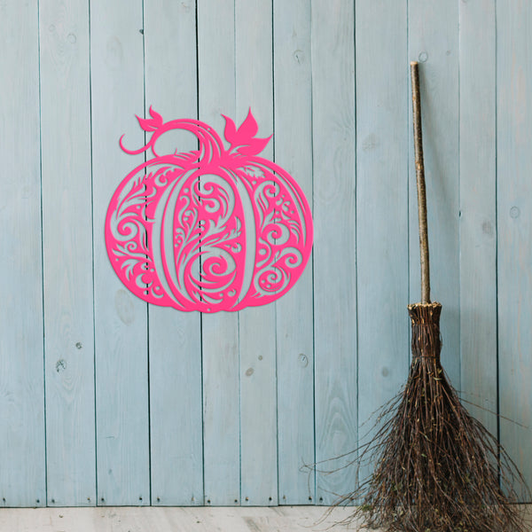 Decorative Scroll Pumpkin Metal Sign - Fall Harvest Decor - Indoor/Outdoor Autumn Pumpkin Signs - Thanksgiving Wall Art - Front Door Decor
