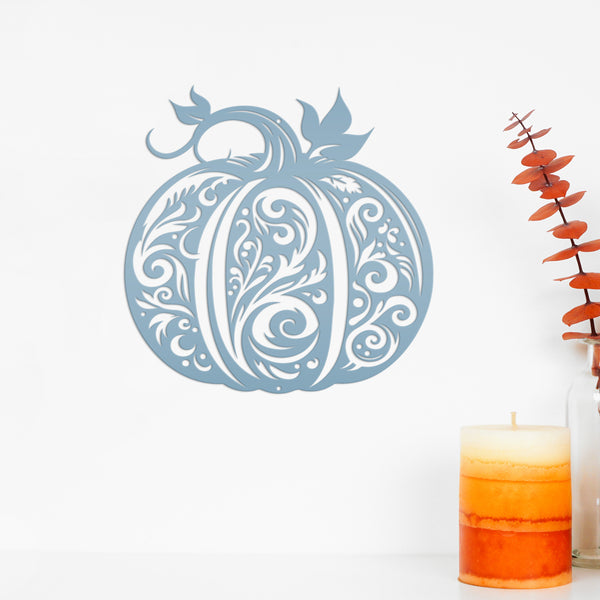 Decorative Scroll Pumpkin Metal Sign - Fall Harvest Decor - Indoor/Outdoor Autumn Pumpkin Signs - Thanksgiving Wall Art - Front Door Decor